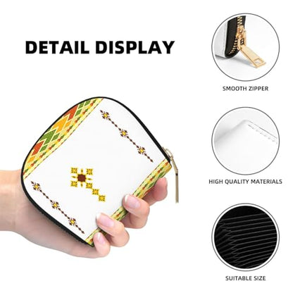 Ethiopian Cross RFID Blocking Semi Circle Card Holder PU Leather Zipper Wallet Pouch Keychain Bag for Women Men, Slim Small Credit Card Case Organizer with 12 Slots - color: Ethiopian Cross1