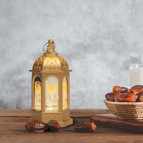 6PCS Mini Golden Ramadan Lanterns, Castle Moon Pattern, LED, Battery Operated, Tabletop, Not Water Resistant - color: Style 2