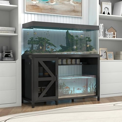55-75 Gallon Aquarium Stand, Fish Tank Cabinet | Turtle Tank Stand, Power Outlets, LED Light, Adjustable Shelf, 52" x 19.7" Desktop, Heavy Duty Metal, 1100LBS Capacity, Black - color: Black