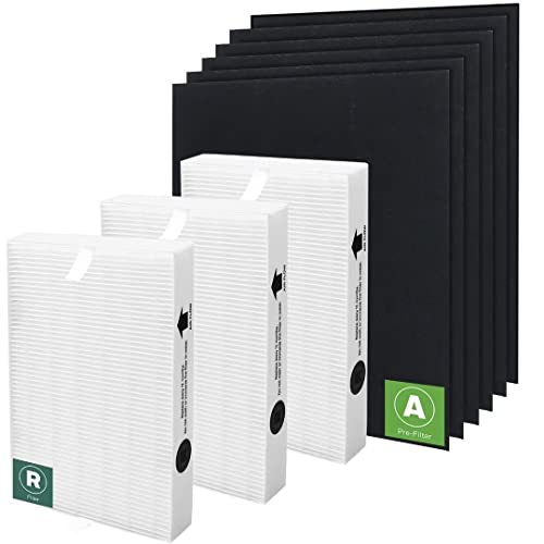 HPA300 Replacement Filters for Honeywell Air Purifiers HPA300 Series, HPA300, HPA304, HPA3300, HPA5300, HPA5350, HPA8350, Part HRF-R3, 3 R Filters and 6 Pre-cut A Carbon Pre-filter by APPLIANCEMATES - style: 3 Ture HEPA R + 6 A Carbon Pre-Filter