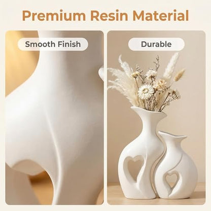 White Heart Vase Set of 2,Modern Vases for Home Console Table Decor for Living Room Coffee Table Fireplace Bookshelf Decorations（3.5" L x 4.4" W x 8.5" H）