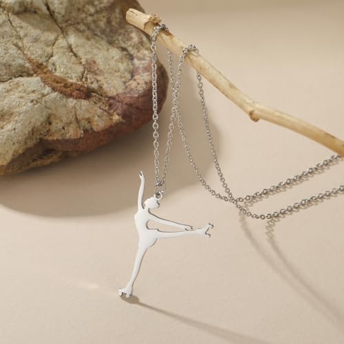 Dreamtimes Ice Skater Necklace Skating Charm Sports Pendant Necklace Ice Skating Sport Pendant Necklace Inspirational Jewelry for Women Skate Lover - color: Silver-1