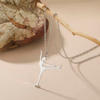 Dreamtimes Ice Skater Necklace Skating Charm Sports Pendant Necklace Ice Skating Sport Pendant Necklace Inspirational Jewelry for Women Skate Lover - color: Silver-1
