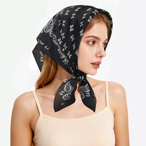 27" Head Scarf Like Satin Silk for Women,Hair Scarves Bandana,Headband Silk Feeling for Hair Wrap - color: Black