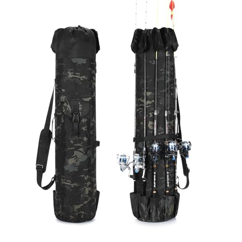 Fishing Rod Bag Fishing Rod Case, Durable Folding 900D Oxford Fabric Portable Large Capacity Waterproof, Fishing Gifts for Men Boys - color: Black Caomo