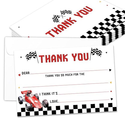Kids Thank You Cards with Envelopes, Race car Theme Fill in the Blank Thank You Notes for Kids, Toddler Stationery Set, Ideal for Birthday Party, Graduation & School Gag Gifts - B09 - color: Race car Style