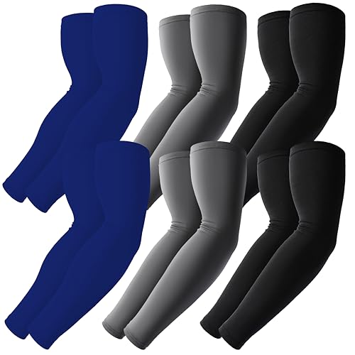 BHYTAKI Cooling Compression Arm Sleeves for Men Women,UPF50 UV Sun Protection Sleeves for Work Sport Tattoo Cover Up - color: 2 Black+2 Dark Gray+2 Navy Blue