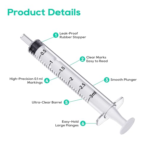 50Pack 3ml Syringes with Caps 3cc Small Oral Syringe Needleless | Plastic Syringe with Tip Cap Individually Wrapped for Scientific Labs, Liquid Measuring, Pet Feeding, Oil & Glue Dispenser - style: 3ml