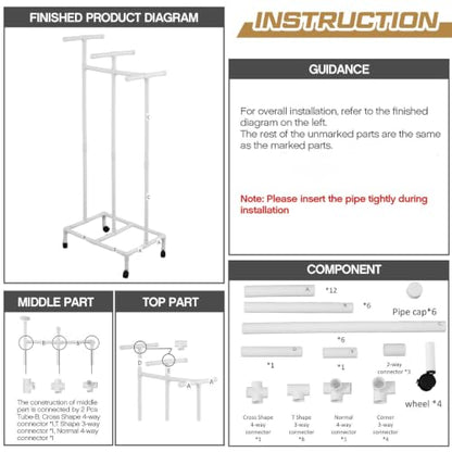 Duraaamo PVC Hoop Cart Plastic Jump Rope Rack with Wheels Movable Hoop and Rope Holder PE Equipment Stand for Storage Indoor Outdoor Sports Elementary School Gear, 28 x 18 x 69 Inch