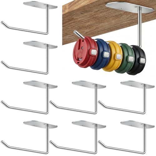 8 Pack Tumbler Lid Organizer, Under Cabinet Cup Lid Storage for Tumbler Lids, Space Saving Drilling Hook Rack for Kitchen Organizers and Storage Silver