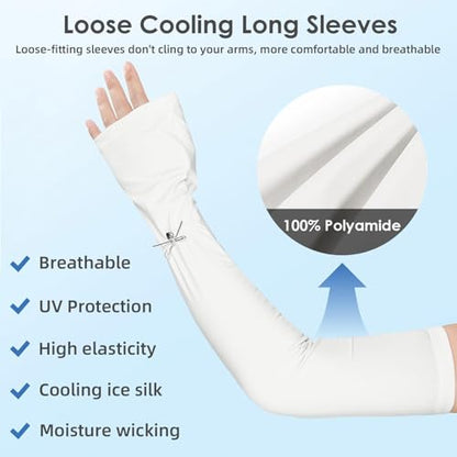 White UV Sun Protection Arm Sleeves for Women, Cooling Sleeves Long Women for Outdoor Driving Cycling