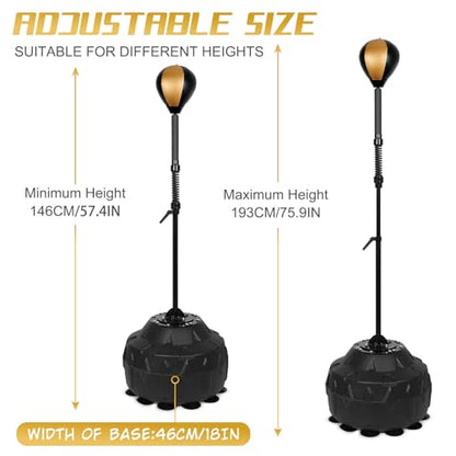 Standing Reflex Speed Bag with Thick Base, Adjustable Height & Reinforced Spring (Golden Black)