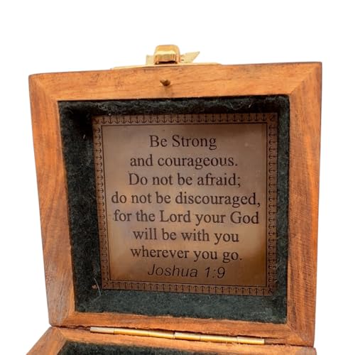 Engraved Personalized Inscription Antique Brass Compass Engraved with Leather Case Son Mom Children Gift Baptism Birthday Easter Decor - style: Josua 1:9 -11 Engraved with Holy CROSS