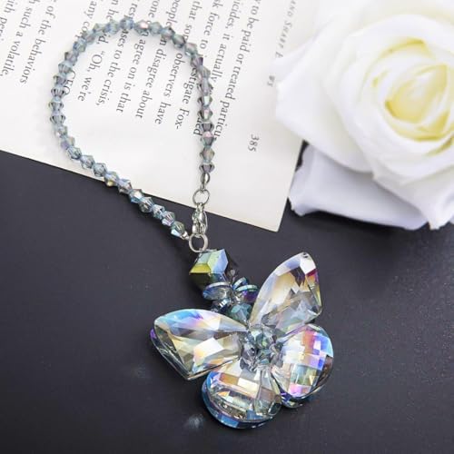 Crystal Glass Butterfly Car Key Charm Mirror Hanging Ornaments Gift - color: Rainbow Butterfly
