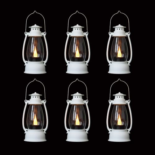 White Mini Lanterns Decorative 6-Pcs for Wedding & Ramadan, Eid, Small Elegant Lantern with LED Light for Western Cowboy Parties, Camping Baby Shower Birthday Party, Centerpiece Table - color: White