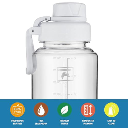 Fanhaw 32 oz Clear BPA-Free Tritan Water Bottle with Fast-Flow Spout Lid, BPA-Free & Leak-Proof Wide-Mouth Reusable Bottle for Gym, School & Office, Back to School Essentials (Clear&White) - color: Clear&White
