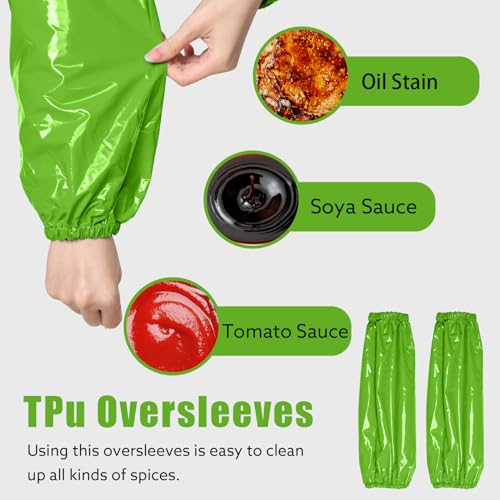 Yzurbu 2 Pairs Arm Sleeves Covers, Soft Waterproof Oil-proof Sleeves Protector for Arm with Elastic on Cuffs - color: Green - 2pairs