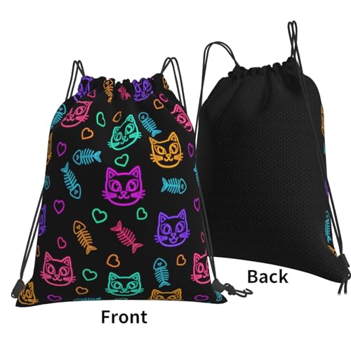 Lightweight Waterproof Drawstring Bag Goth Cute Cat And Fish, Breathable String Backpack for Yoga and Training - color: Pattern (359)