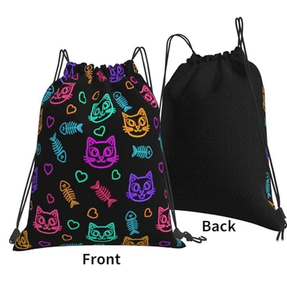 Lightweight Waterproof Drawstring Bag Goth Cute Cat And Fish, Breathable String Backpack for Yoga and Training - color: Pattern (359)
