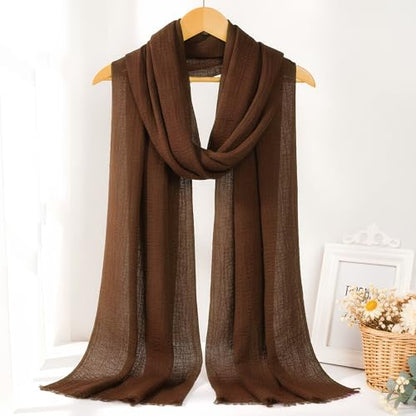 Nydotd Women Summer Cotton Linen Scarf Crinkle Long Beach Shawl Wrap hijab with Fringe - color: Dark Brown