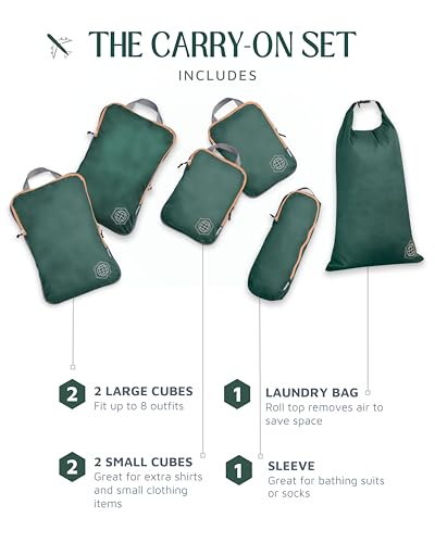 TRIPPED Travel Gear Compression Packing Cubes for Carry-On Travel 6-Pack - color: Sequoia (Green and Brown), size: 6 Piece