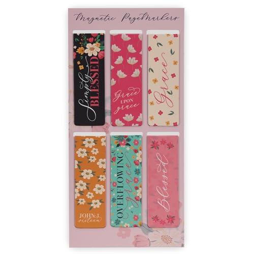 Christian Art Gifts Magnetic Scripture Bookmark/Pagemarker Set for Women: Overflowing Grace - Set of 6, Inspirational Scripture Verses for Bibles, Books, Diaries, Notebooks, Multicolor Floral, Small - color: Overflowing Grace Floral