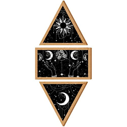 Qunclay 3 Pieces Boho Wall Decor Moon Phase Wall Decor Sun and Moon Minimalist Decorations Wooden Gothic Aesthetic Art Hanging Farmhouse Rustic Pediments for Living Room Home Bedroom Bathroom