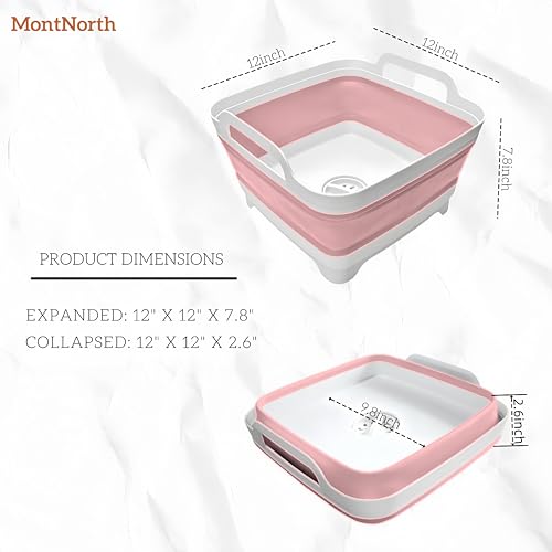 Collapsible Wash Basin 9L, Foldable Dish Tub with Drain Plug, Portable Collapsible Dish Basin, Camping Sink for Washing Dishes, Laundry & Kitchen Use (Pink) - color: Pink - Set of 1