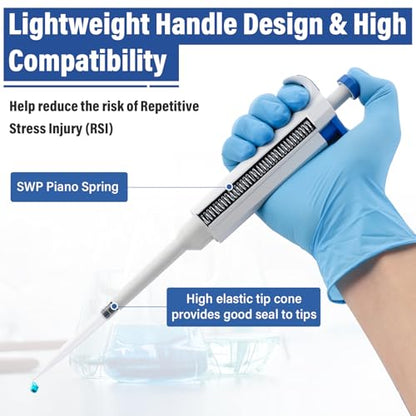 1000uL Micropipette, 1mL Lab Single Channel Micro Pipettes | Adjustable Variable Volume Manual Liquid Pipettor for Liquid, Scientific, School - size: 100-1000μl