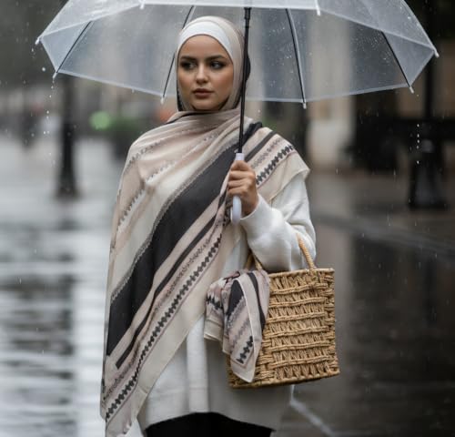 Hijab Modest and Elegant | Beautifully Designed Printed Chiffon Patterns | Muslim Women Head Scarf and Veil - color: Beige P