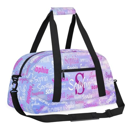 Personalized Gymnast Bags Name Girls, Gym Bag, Dreamy Light Purple | Custom Waterproof Dance Weekender Overnight Sleepover Sports Duffle Bag for Travel Girls - color: Color 20