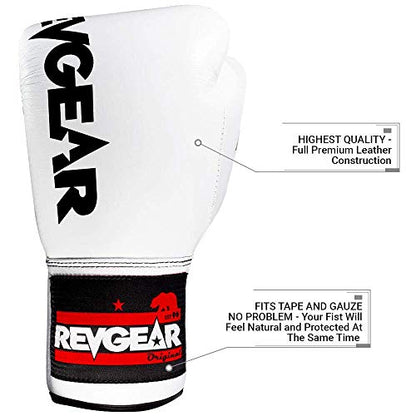 Revgear F1 Competitor Pro Lace Boxing Glove | Premium Leather | Lace-up - color: White, size: 12 OZ