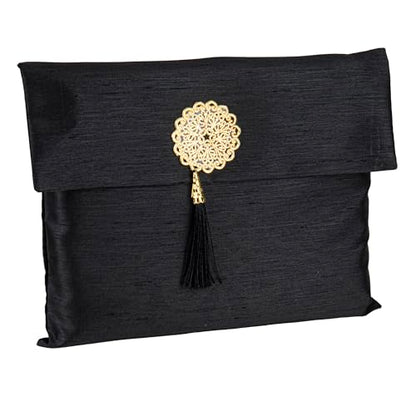 Modefa Islamic Prayer Mat Muslim Gifts - Thin Travel Muslim Prayer Rug in Taffeta Gift Bag with Tasbih Beads Prayer Matt Islam - Chenille Turkish Praying Carpet - Ramadan Gifts (Black) - color: Black