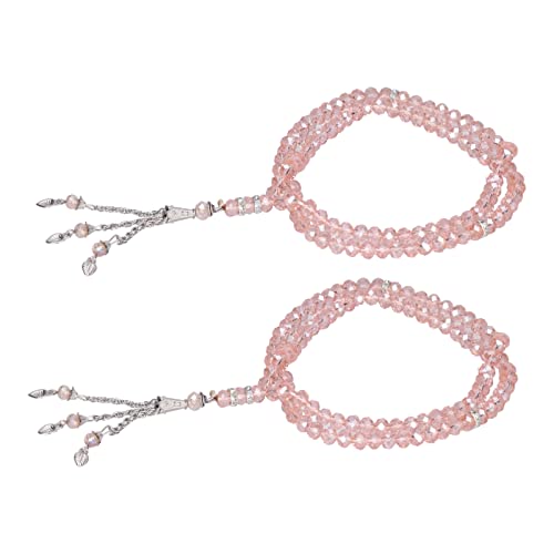 2Pcs Muslim Prayer Beads, 99 Beads Mihrab Separators Count Exquisite Design Tasbih Prayer Beads for Hand Bag, Wood Tasbih Prayer Beads Islamic Prayer Beads() - color: Pink