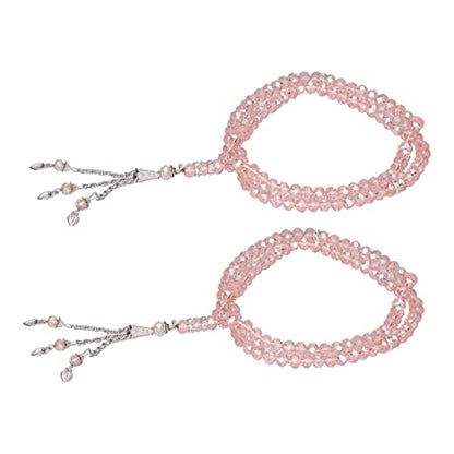 2Pcs Muslim Prayer Beads, 99 Beads Mihrab Separators Count Exquisite Design Tasbih Prayer Beads for Hand Bag, Wood Tasbih Prayer Beads Islamic Prayer Beads() - color: Pink