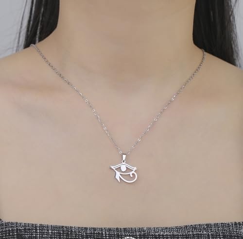 Ankh Cross Y Necklace Key of Life Eye of Horus Pendant Cartouche Long Chain Protection African Coptic Amulet Ancient Egyptian Religious Jewelry Gift for Women Men - color: Eye of Horus silver