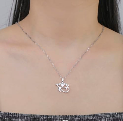 Ankh Cross Y Necklace Key of Life Eye of Horus Pendant Cartouche Long Chain Protection African Coptic Amulet Ancient Egyptian Religious Jewelry Gift for Women Men - color: Eye of Horus silver