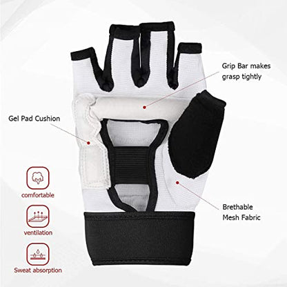 Taekwondo Karate Gloves & Sparring Gear Foot Protector Set, Boxing Sparring Foot Guard and Half-Finger Gloves for Martial Arts TKD Kung Fu Punch Bag Kickboxing MMA Training - size: Small