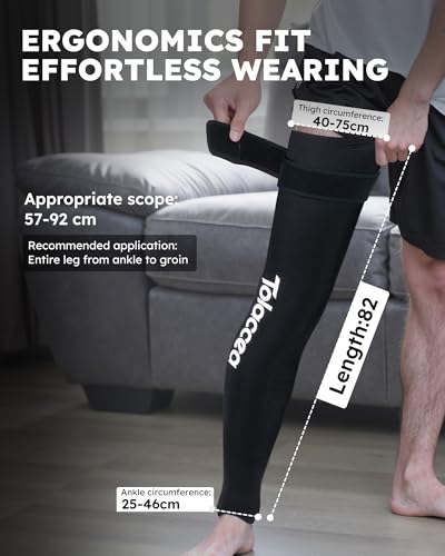 Tolaccea Full Leg Ice Pack Wrap with 360° Coverage with Strap for Muscle Recovery After Exercise, Ice Pack Wrap Around Entire Leg for Pain Relief, Foot Calf and Thigh Legs Shins Hamstrings (Large) - size: Large