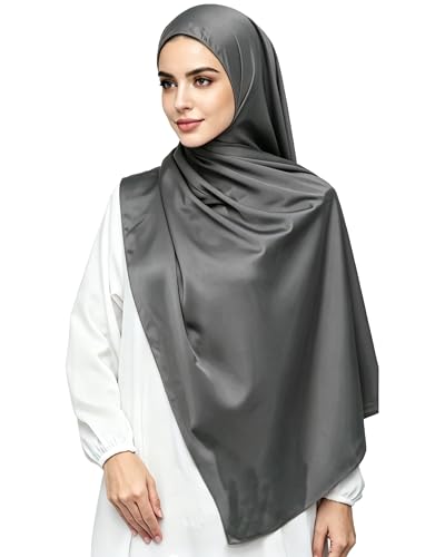 Lina & Lily Luxury Satin Hijab Head Scarf Shawl Wrap for Muslim Women Extra Long - color: Dark Gray