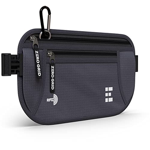 Money Belt for Secure Travel - RFID Blocking Slim Passport Holder - Hidden Waist Pouch for Cash, Credit Cards, Documents - Concealable Under Clothes, Water-Resistant Slim Fanny Pack for Men and Women - color: Shadow Grey
