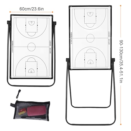 Double-Sided Adjustable Football Coaching Whiteboard with Wheels (Basketball-A)