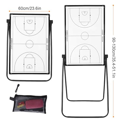 Double-Sided Adjustable Football Coaching Whiteboard with Wheels (Basketball-A)