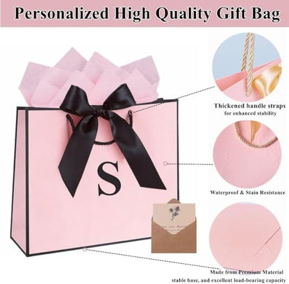 Topaliving Personalized Gift Bag with Card and Tissue Paper, 26 Letters Birthday Gift Bag 13'' Custom Valentines Weddings Present with Initials/Numbers for Women Men Kids (Red,Birthday) - color: Red, size: Birthday