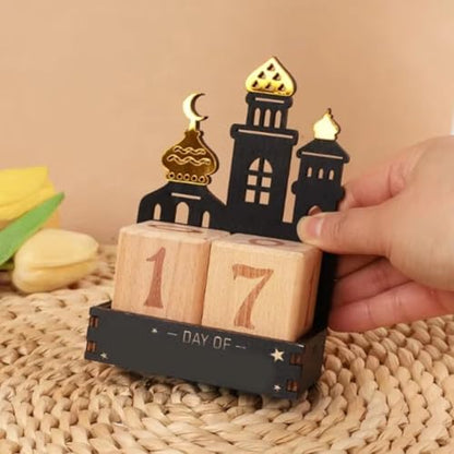 Ramadan Advent Calendar Wooden Block Countdown Calendar, Table Decorations for Home Muslim Islamic Eid Mubarak Decor, Ramadan Gift for Family