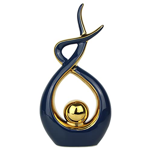 Norrclp Home Decor Modern Abstract Art Ceramic Statue Table Decorations for Dining Room Living Room Office Centerpiece (Blue and Gold, Large) - color: Blue,gold, size: Large