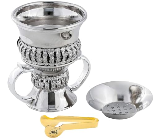 AM Regal Metal Incense Burner - Bakhoor Burner Mubkhara – Frankincense Resin Burner - Ideal for Yoga, Spa & Aromatherapy (Silver) - color: Silver