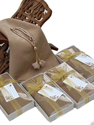 SAIKA 4 PCS Muslim Women Soft Premium Hijab, Scarves Shawl, Long Scarf Wrap, Scarves with Gift package, Islamic gift for her - color: Light Brown