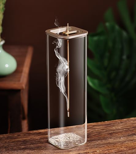 Insence-Stick Holder [Anti-Ash Flying], Modern Incense Burner Holder with Removable Glass Ash Catcher, for Home Decor Yoga Meditation - color: Champagne Gold