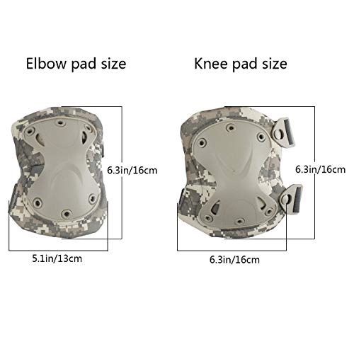 Combat Knee & Elbow Protective Pads Set for Outdoor CS Paintball Game Cycling Safety Skateboarding Gear Skates Knee Protection Guard Pads - color: ACU
